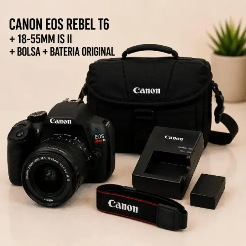 Canon EOS Rebel T6 + Lentes 18-55 e 75-300 + Bolsa e Carregador Original