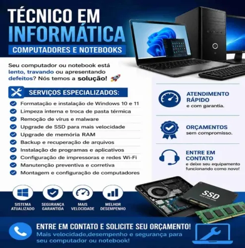 Técnico de informática domicílio, formatação computador 