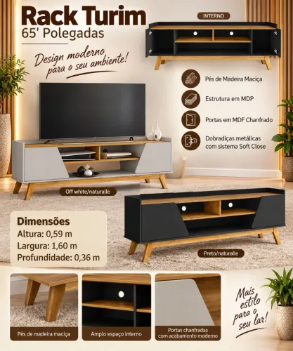 Rack Turim tv até 65 polegadas