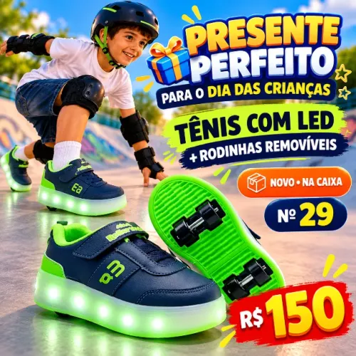 Tênis Infantil com LED + Rodinhas Removíveis | Nº 29