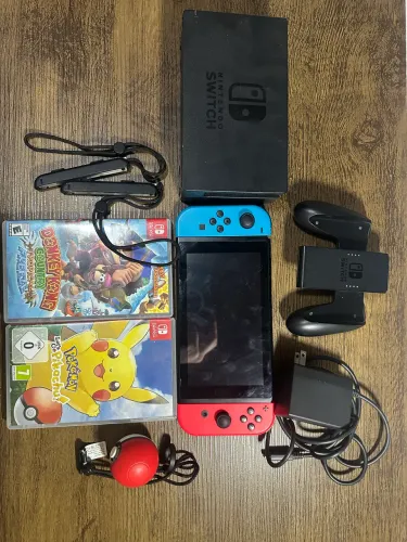 Nintendo Switch + pokémon: Lets go Pikachu + Donkey Kong + controle interativo