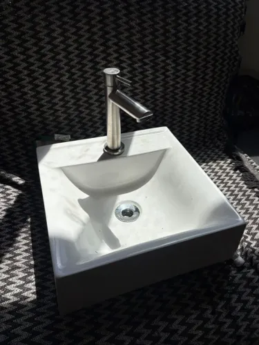 Kit Cuba quadrada branca+Torneira monocomando inox lavabo seminovo
