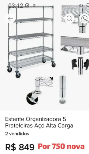 Estante em aço cromado de ótima qualidade 850