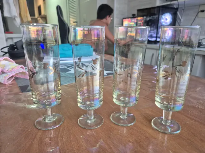 Jogo 4 taças vintage champanhe - ambar e dourado