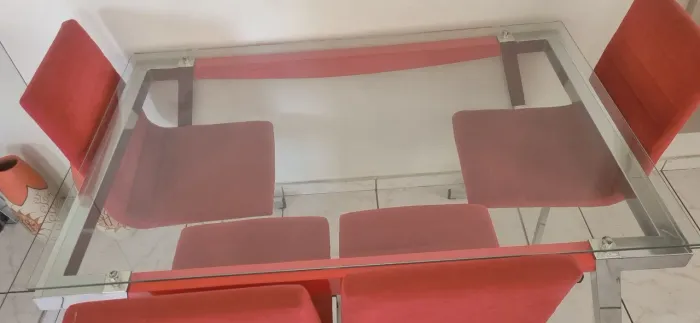 Mesa retangular cromado tampo vidr