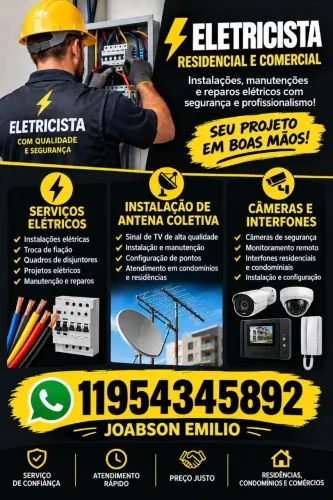 Eletriscista residencial e predial, instalação e manutenção de câmeras, coletiva predial.
