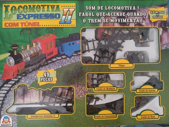 Locomotiva Expresso II com Túnel Braskit - 49 Peças 5,3 Metros - Na Caixa