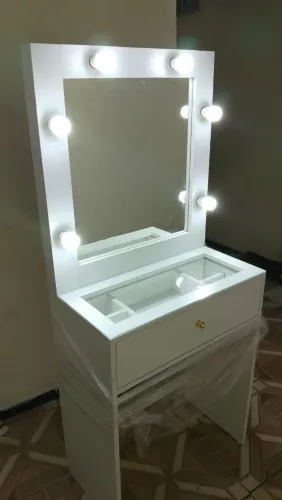 Penteadeira 1 gaveta com Iluminação, Espelho e Tampo de Vidro - Nova