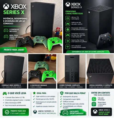 Xbox One X 1TB + 3 Controles | Excelente Estado | Pronto para Jogar