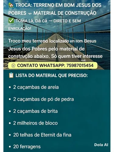 Troco terreno por material de construção! Terreno na praia leia a foto