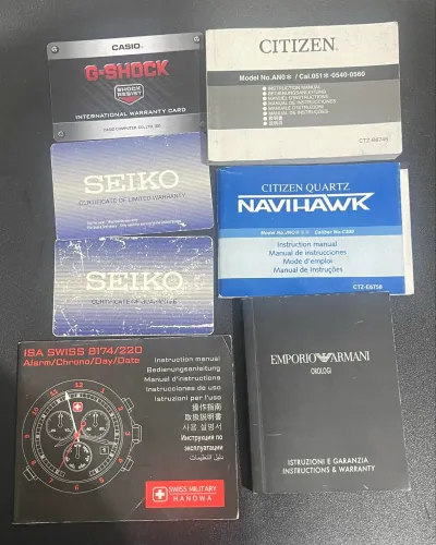 Manuais/Certificados Relógios Citizen Seiko Casio etc 