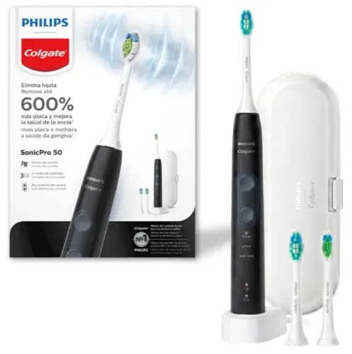 [LACRADA] Escova de Dente Elétrica Philips Colgate SonicPro 50, Recarregável, 3 Cabeças + 
