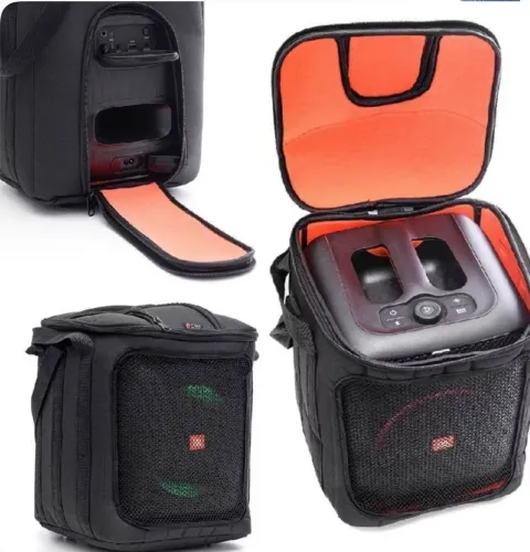 Caixa partybox + microfones + capa de proteção e transporte