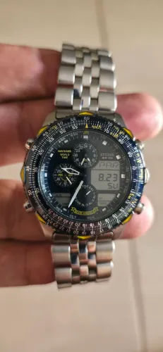 VENDO RELÓGIO RARO VINTAGE CITIZEN BLUE ANGELS NAVIHAWK WORD TIME CALIBRE C300