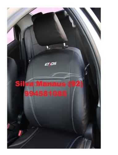 Capa banco Couro Corvin específico sob medida Toyota etios hat sedam Preto c bordado ds
