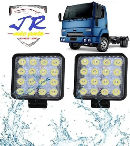 Kit 2 Farol Milha 16 Leds 48w 12v/24v Quadrado Offroad 6000k