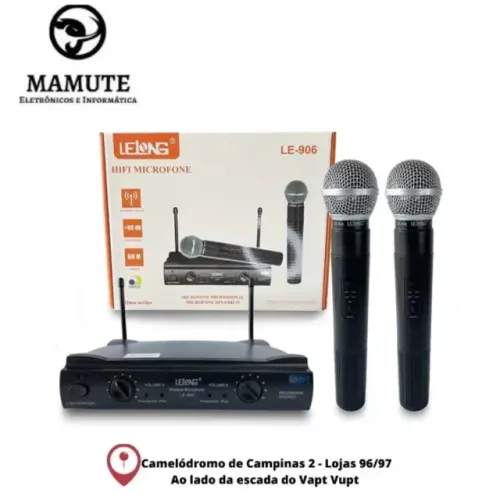 Microfone Sem Fio Duplo Uhf Lelong Le-906 110/220 Vts
