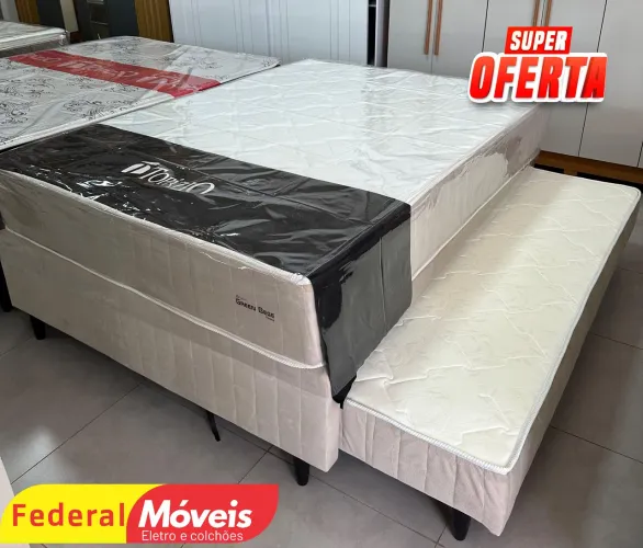 Cama Solteirão 108cm C/ Base Auxiliar Oferta (Nova) - Entregamos