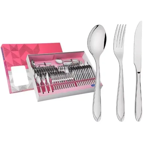 Faqueiro Aço Inox com Faca para Churrasco 91 Peças Tramontina Laguna Prata