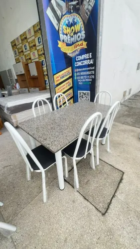 Mesa 6 Cadeiras Tubular Nevada Sem Encosto Tampo De Granito Cor Branco - Em Promoção