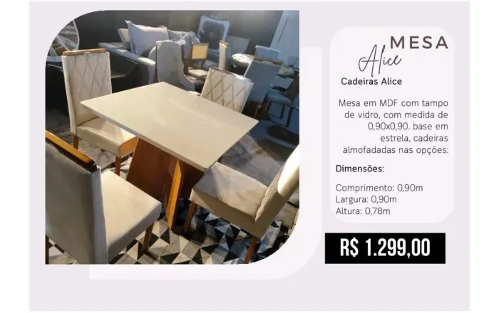 Mesa com 4 Cadeiras - Tampo de Vidro a partir