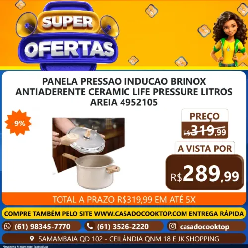 PANELA PRESSAO INDUCAO BRINOX ANTIADERENTE CERAMIC LIFE PRESSURE 4,2 LITROS AREIA 4952105