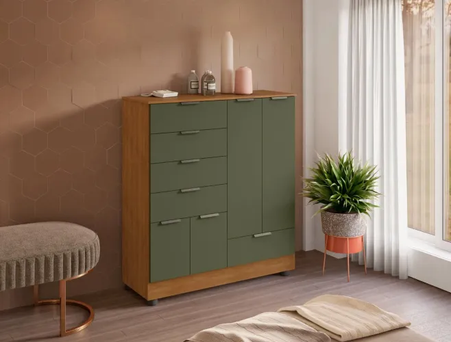 CÔMODA 100% MDF 4 PORTAS 5 GAVETAS