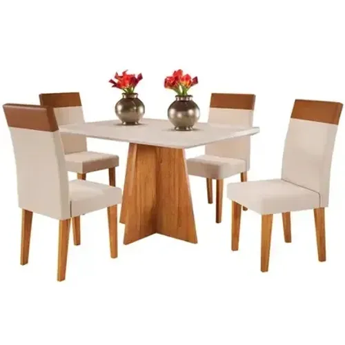 Mesa de Jantar 120x90cm com 4 Cadeiras Turim Tecido Linho p32