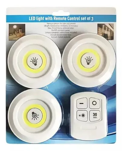 Kit 3 Luzes LED com Controle Remoto - Iluminação Prática e Econômica