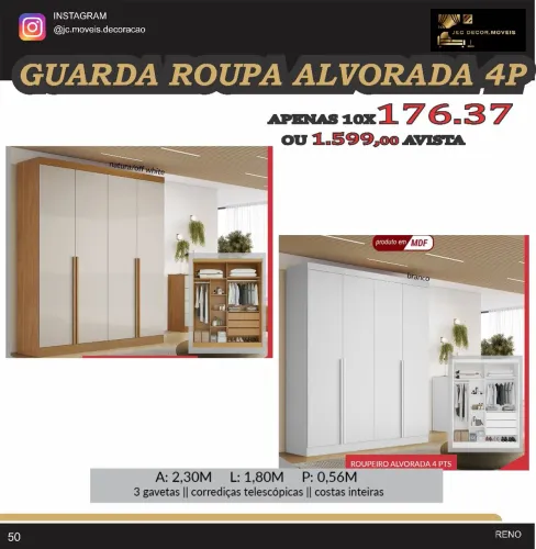 Guarda-Roupa Alvorada 4 Portas - Branco Mdf