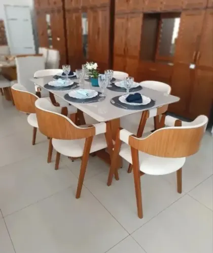 Mesa Pedro 1,60m + 6 cadeiras Pérola Madeira Maciça - PRODUTO NOVO