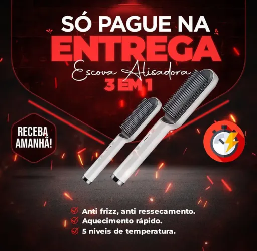 Escova alisadora 3 em 1 só paga na entrega