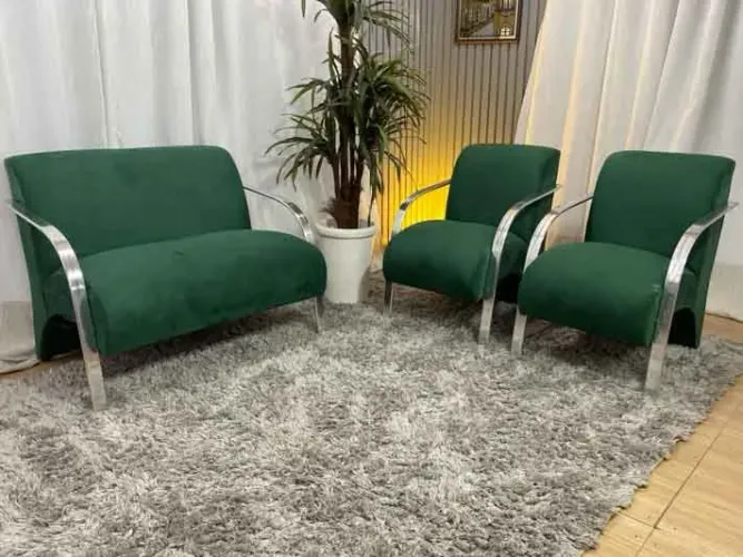Conjunto de Poltronas 2x1x1 Lugares Verde Braço Alumínio 
