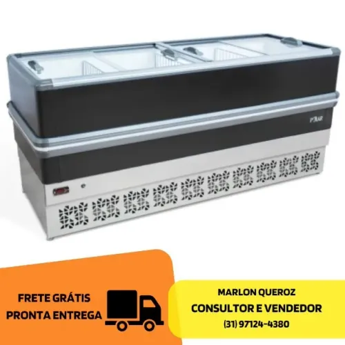 Ilha de Congelados Preta Vidro Reto Polar