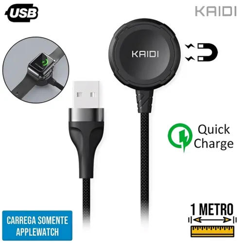 Carregador Magnético Indução para Relógio Smartwatch, Preto - Kaidi