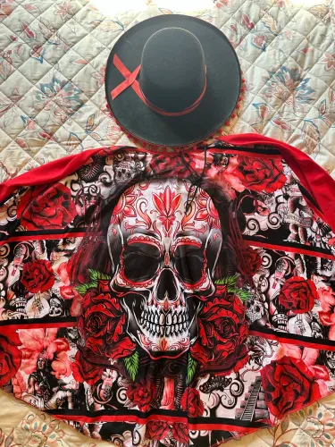 Fantasia Caveira Mexicana Adulto Poncho dia de los muertos
