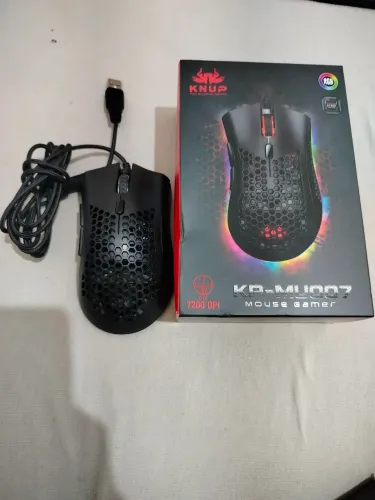 Mouse Gamer Knup Com 7200 Dpi Óptico RGB USB Preto 6 botões 
