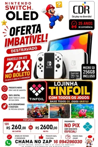 Switch Oled Destravado Seminovo 64gb + 256gb e 1 ano de garantia Frete Grátis