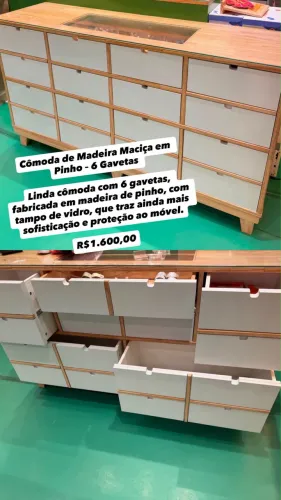 Cômoda de Madeira Maciça em Pinho - 6 Gavetas