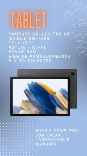 TABLET - Samsung Galaxy Tab A8 - SM-X205 64GB 4G | Novo Sem Uso | Completo + Nota Fiscal