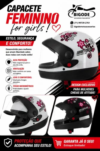 Capacete Automático Fechado Feminino Flor OFERTA 
