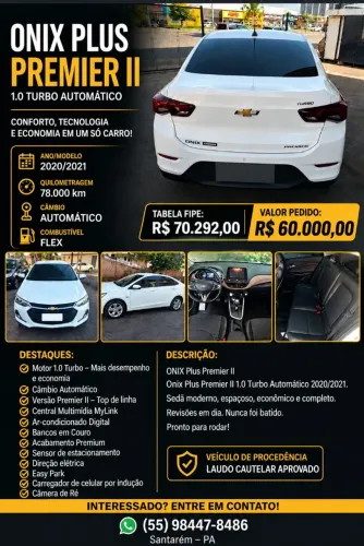 Chevrolet Onix Sedan Plus Premier 1.0 12V TB Flex Aut. 4P 2021
