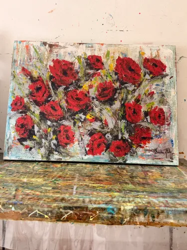 quadro floral vermelha