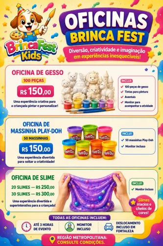 Oficinas de gesso, oficinas de massinha e oficinas de Slime