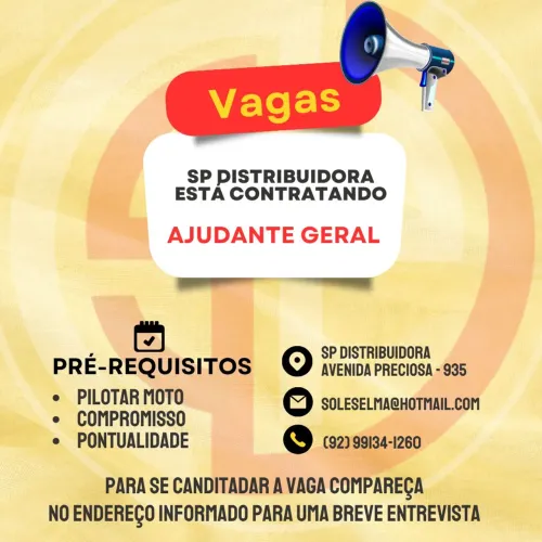 Vaga de emprego para ajudante geral