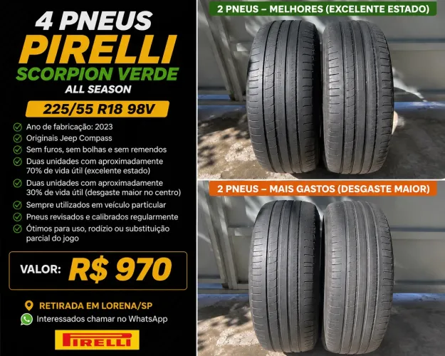 4 Pneus Pirelli Scorpion Verde 225/55 R18 98V Originais Jeep Compass