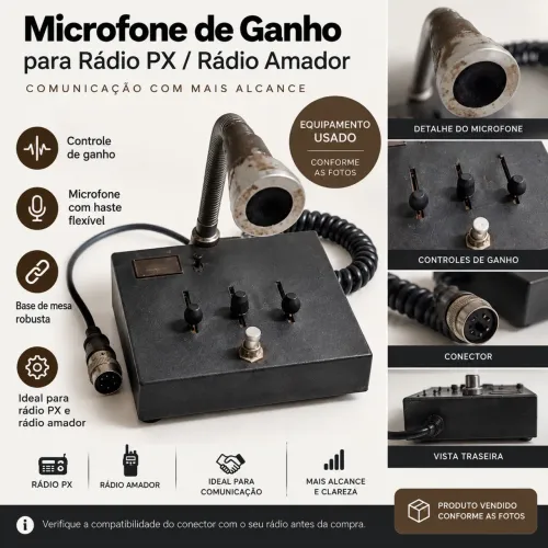 Microfone de ganho para Rádio PX / Rádio Amador
