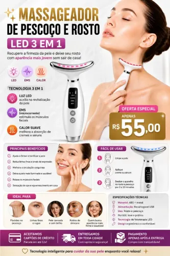 MASSAGEADOR DE PESCOÇO E ROSTO LED 3 EM 1