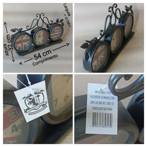 Relógio vintage decorativo com 3 mostradores, metal, novo, estilo retrô, funciona a Pilha