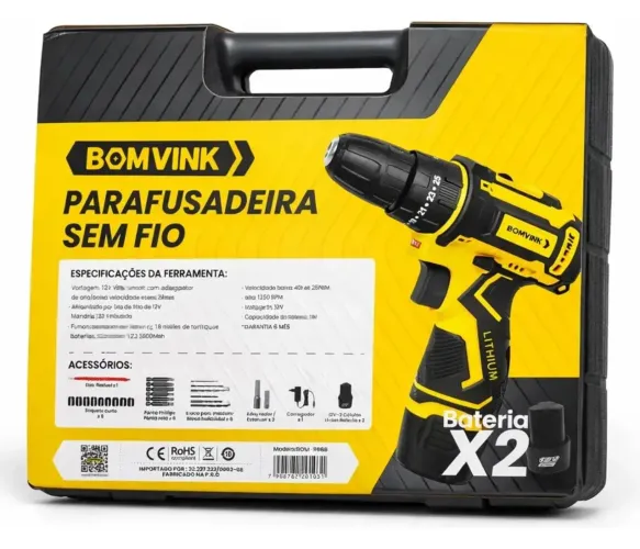 PARAFUSADEIRA E FURADEIRA SEM FIO BOMVINK